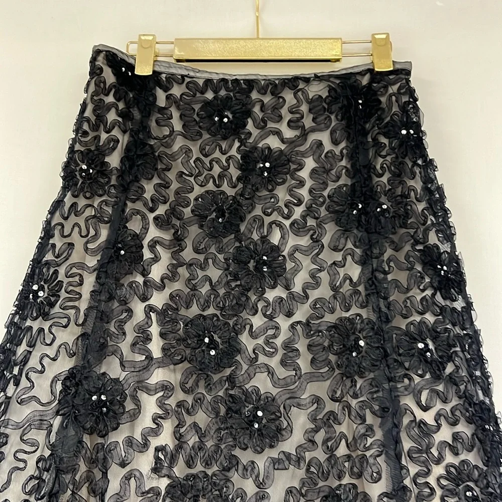 Black rosettes A-Line tulle dressy long skirt - Picture 5 of 9